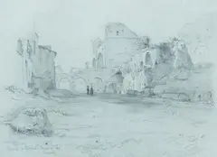 Albert Hertel, The Roman Forum with the Basilica of Constantine (Basilica of Maxentius), Pencil on tinted handmade paper
