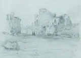 Albert Hertel, The Roman Forum with the Basilica of Constantine (Basilica of Maxentius), Pencil on tinted handmade paper