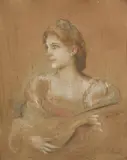 Franz von Lenbach, Portrait of a Lady with a Mandolin, Pastel