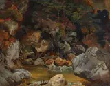 attributed to Friedrich Gauermann, Loose Rocks by a Mountain Stream, Oil on paper, mounted on cardboard