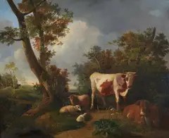 Jan Kobell, Landscape with Cattle and Sheep, Oil on canvas (relined)
