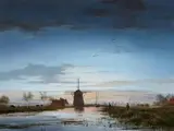 attributed to Jacobus Theodorus Abels, Anglers by a Canal with a Windmill in the Background, Oil on panel