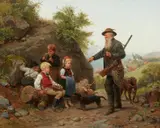 Carl Böker, The Little Bird Thieves under Questioning, Oil on canvas