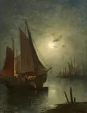 Rudolf Giffinger, The River Schelde in Moonlight, Oil on panel