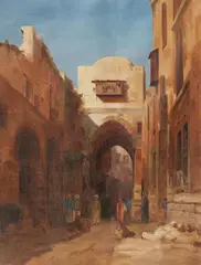 Bernhard Fiedler, A street in Jerusalem, Oil on canvas
