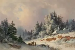 Pavel Pavlovich Dshogin, Winter Landscape with a Wood Collector, Oil on canvas (relined)
