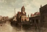 August von Siegen, The Port of Memel (now Klaipeda, Lithuania), Oil on canvas (relined)