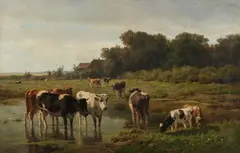 Cows at the Watering Place by Hendrik Savrij, Oil on canvas (relined), sold Nov 2023