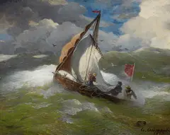 Andreas Achenbach, A Fishing Boat on Rough Seas, Oil on panel