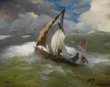 Andreas Achenbach, A Fishing Boat on Rough Seas, Oil on panel