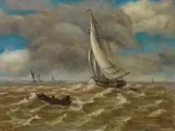Andreas Achenbach, Sailing Ships at Sea, Oil on canvas