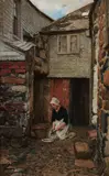Otto Scholderer, Old Courtyard in Cornwall (Maid Cleaning Fish), Oil on canvas