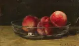 Eugen Claude, A Fruit Still Life with Peaches in a Glass Bowl, Oil on panel