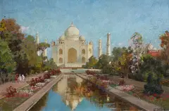 Carl Wuttke, View of the Taj Mahal, Oil on canvas, mounted on panel