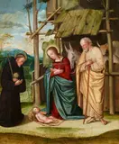 Lombardian School around 1500, The Adoration of the Child with Saint Nicholas of Tolentino, Oil on panel