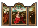 Altarpiece depicting the Virgin and Child in the centre, Saint Elisabeth of Hungary on the left wing and a Donor on the right, with the Annunciation on the outer panels by Master of the Holy Blood, Oil on panel, offered Nov 2023