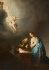 The Adoration of the Child with Angels by Pieter de Grebber, Oil on panel, offered Nov 2023