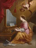 Flemish School Mid 17th century, St Cecilia at an Organ, Oil on canvas (relined)