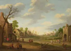 Joost Cornelisz Droochsloot, Festivities in a Village Square, Oil on canvas (relined)