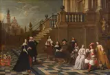 Noble Family at a Lute Concert in the Courtyard of a Flemish Palace by circle of Gillis van Tilborgh the Younger, Oil on canvas (relined), offered Nov 2023