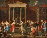 Johann Heiss, Dancing Girls with Crowns, Oil on canvas (relined)