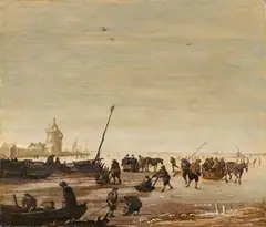 Pleasure on a Frozen Canal by Hendrik Jacobsz. Dubbels, Oil on panel, sold Nov 2023