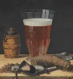 Magnus Rommel, Two Still Lifes with Wine and Beer Glasses, Oysters and Smoking Utensils, Gouache on paper, mounted on card. Each
