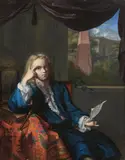 Dutch School early 18th century, Young Man with a Flute and Song Sheet, Oil on canvas (relined)