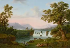 Jacob Philipp Hackert, Riverscape with Waterfall, Oil on canvas (relined)