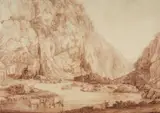 Jacob Philipp Hackert, The Volturno Valley near Piedimonte Alife, Pen and brush in brown
