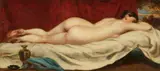 William Etty, Sleeping Female Nude Lying on Sofa against a Red Curtain, Oil on canvas
