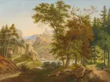 Anton Radl, Rhine Landscape with a View of Drachenfels, Oil on canvas (relined)