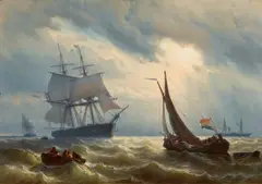 Cargo Ships off the Coast by Louis Meijer, Oil on canvas (relined), sold Nov 2023