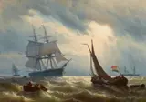 Louis Meijer, Cargo Ships off the Coast, Oil on canvas (relined)