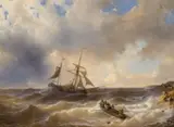Louis Meijer, A Two-Master in Choppy Waters, Oil on panel