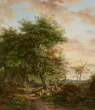 Shepherds Resting by a Tree in the Evening Sun by Johannes Gijsbertus van Ravenswaay, Oil on canvas (relined), sold Nov 2023