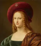 Karl Ferdinand Sohn, Portrait of a Young Roman Woman in a Velvet Beret and Brooch, Oil on canvas (relined)