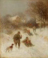 Anton Burger, The Sleigh Ride, Oil on canvas (relined)