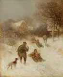 Anton Burger, The Sleigh Ride, Oil on canvas (relined)