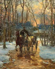 Alfred von Wierusz-Kowalski, Ride in the twilight, Oil on canvas