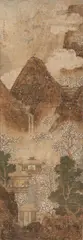 Wu Daozi, Spring in the mountains, Hanging scroll. Ink and colours on paper. Dated cyclically dingyou (575) and inscribed Wu Daozi and sealed Daozi