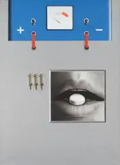 Peter Klasen, Disjoncteur bleu II, 1972, Acrylic and assemblage on canvas