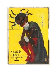 Michael Ray Charles, Capable Shit Happens (Forever Free), 1995, Acrylic latex paint and marble stain on card