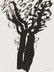 Etel Adnan, Untitled (from: Série des Arbres), 2015, India ink on card. Approx