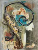 Jonathan Meese, Baby + Echse = Hexe (FRISS oder Stirb), 1975-2004, Mixed media and collaged plushie on canvas