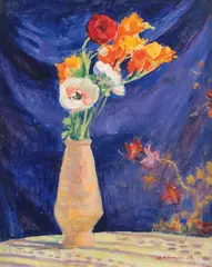 Henri Lebasque, Vase d'anémones sur fond bleu, 1912, Oil on canvas