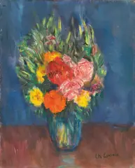 Charles Camoin, Fleurs sur fond bleu, Circa 1950, Oil on canvas