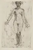 Emil Nolde, Akt in Vorderansicht, 1908, Etching on wove paper with watermark "J. W. Zanders 19[...]"