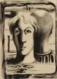 Heinrich Hoerle, Frauenkopf, 1929, Charcoal on paper, laid down on card