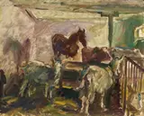 Max Slevogt, View into a stable with animals